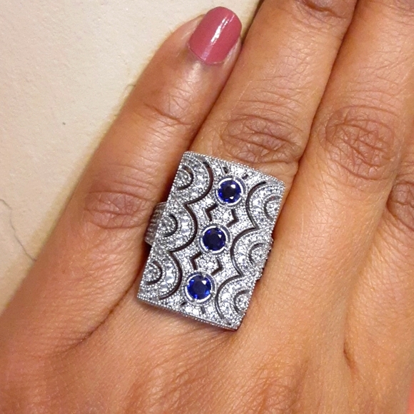 , Jewelry - 925, 2.48ctw Genuine Blue Sapphire & White Topaz Ring. FIRM.